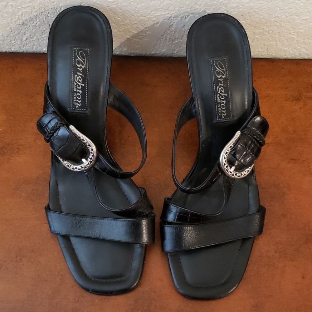 Dr. Scholl's Women's Black Buckle Heeled Sandals - Picture 2 of 7